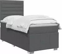 vidaXL LED Boxspringbett mit Matratze Dunkelgrau 90 x 190 cm Stoff