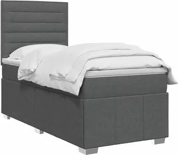 vidaXL Boxspringbett mit Matratze & LED-Beleuchtung, dunkelgrau, Stoff, 90x190cm