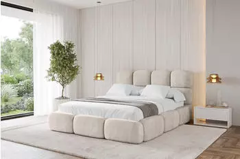ALTDECOR NOMA Polsterbett mit Bettkasten und Lattenrost, 200x200cm, beige