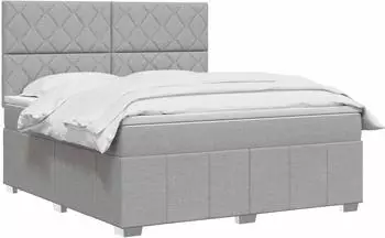 vidaXL Boxspringbett mit Matratze hellgrau 160x200cm, Stoff (3454183)