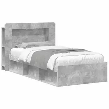 vidaXL Bettgestell mit Stauraum betongrau 90x200cm Holzwerkstoff