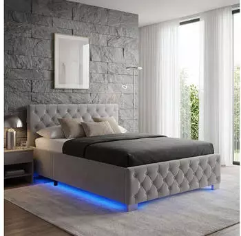 TecTake Polsterbett mit Matratze, Samtoptik, LED, Stauraum, 140x200cm, dunkelgrau