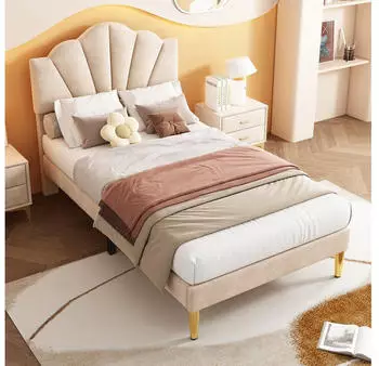 Stilvora Polsterbett Samt, verstellbares Kopfteil, 90x200cm, beige (KABJ39CZNYK)