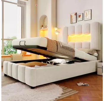 Stilvora Polsterbett 90x200cm Samt, LED, Stauraum, verstellbares Kopfteil, beige (KABHOY4V0SD4)