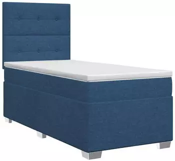 vidaXL Boxspringbett mit Matratze und Kopfteil, Stoff, blau, 90x190cm