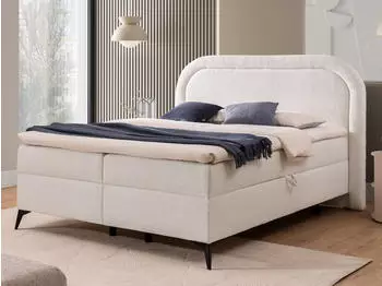 S-Style M&ouml;bel Sonna Boxbett mit Bettkasten, Boucl&eacute;-Stoff, wei&szlig;, 160x200cm (800001138671)