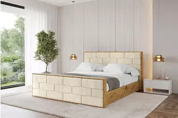 ALTDECOR Enzo8-Z Polsterbett mit Bettkasten und Lattenrost, 180x200cm, beige (800001641015)