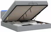 vidaXL Ottoman-Bett mit Matratze und LED Hellgrau 200 x 200 cm Stoff