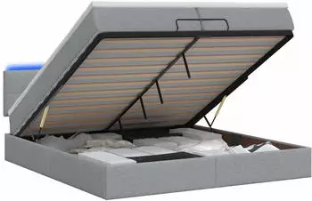 vidaXL Ottoman-Bett mit Matratze und LED, hellgrau, 200x200cm, Stoff