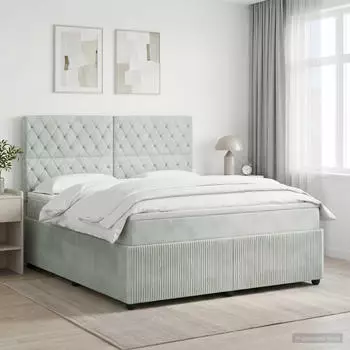vidaXL Boxspringbett mit Matratze 180x200cm, Samt, hellgrau