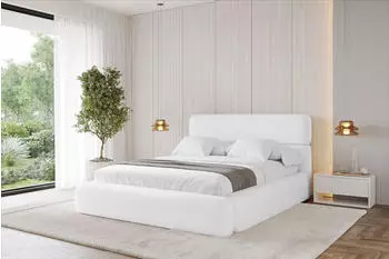 ALTDECOR Enora Polsterbett mit Bettkasten, Lattenrost & Matratze H3/H4, 200x200cm, weiß Kunstleder (800001813480)