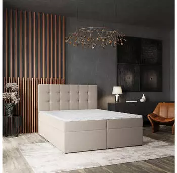 Masseno PALMA Boxspringbett 160x200cm, beige, Bonell-Matratze & Topper (800001281337)