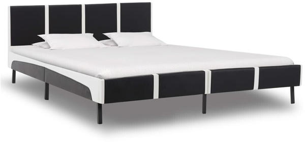 vidaXL Bett mit Matratze schwarz / weiß Kunstleder 160x200cm 277533