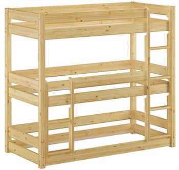 Erst-Holz Dreier-Etagenbett 90x200cm mit Rollrosten natur