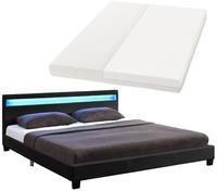 Polsterbett Paris 140 X 200 Cm Mit Matratze, Lattenrost, Led Beleuchtung & Kopfteil -