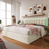Merax LED Doppelbett 180x200 Polsterbett aus Kunstleder mit Lattenrost & Hydraulische