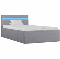 vidaXL Bett mit Bettkasten Hydraulisch LED Hellgrau Stoff 100x200 cm