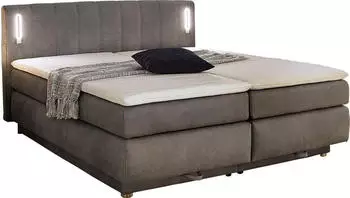 Jockenh&ouml;fer Boxspringbett mit Topper, LEDs und USB 180x200cm H2/H3 grau 415/19