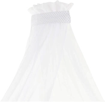 Babybay Himmel Piqué mit Band für alle Modelle weiß Punkte perlgrau (160317) Babybay Himmel Piqué mit Band für alle Modelle weiß Punkte perlgrau (160317)