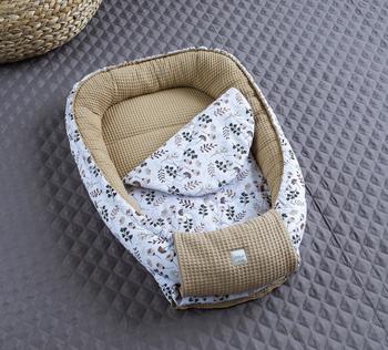 Loolay Babynestchen Waffelpique + Matratze 2 tlg. Set Blumen Bronze