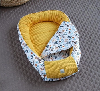 Loolay Babynestchen Waffelpique + Matratze 2 tlg. Set Blumen Gelb