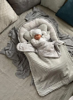 Loolay Babynestchen Minky + Schmetterling Kissen & 80x100cm Decke 3 tlg. Set Pusteblume Grau