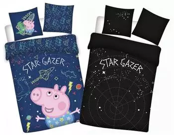 BrandMac Peppa Pig "Star Gazer" Kinderbettwäsche 100x135cm, 100% Baumwolle, leuchtet im Dunkeln
