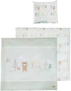 Roba Woodland Buddies Babybettw&auml;sche 2-teilig, Baumwolle, pastellgr&uuml;n, 80x80cm (1490S283)