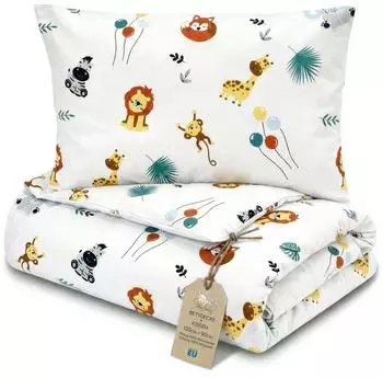 Totsy Baby Kinder-Bettdecken- und Kissen-Set, Baumwolle, 90x120cm / 40x60cm, Oeko-Tex, Safari