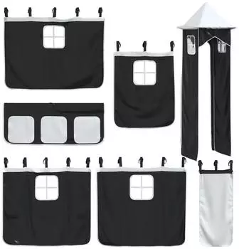 vidaXL Vorh&auml;nge f&uuml;r Hochbett mit Turm, wei&szlig;/schwarz, Polyester (835922)