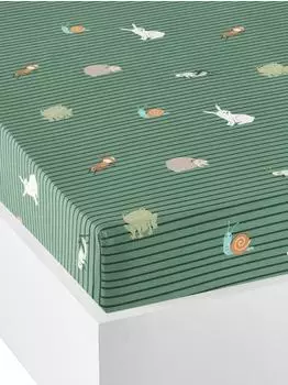 Vertbaudet Kinder-Spannbettlaken "Tierforscher" Bio-Baumwolle, grün, 90x140cm