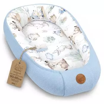 Totsy Baby Babynest 50x90cm Baumwolle Waffel, Tiere blau (KOK320_JEZYK_50X90)