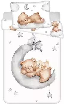 Jerry Fabrics Babybettw&auml;sche-Set "Ribbon" Teddy im Mond 100x135cm, 100% Baumwolle (24BS035)