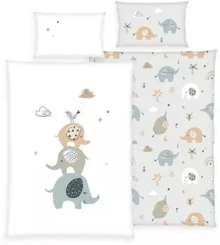 Herding babybest Wende-Bettw&auml;sche Elefanten, Renforc&eacute;, 100x135cm (2485261063)