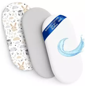 Totsy Baby Spannbettlaken & wasserdichter Matratzenschoner 35x75cm, 3er-Set (PDZ805_MULTI_75X35)