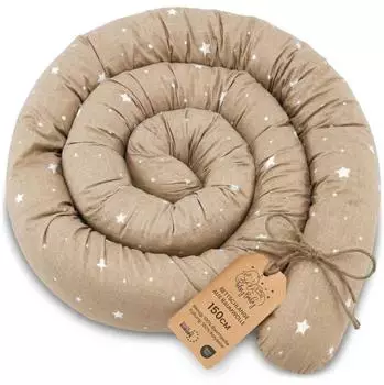 Totsy Baby Seitenschl&auml;ferkissen Bettschlange 150cm, Baumwolle, beige mit wei&szlig;en Sternen (Oeko-Tex)