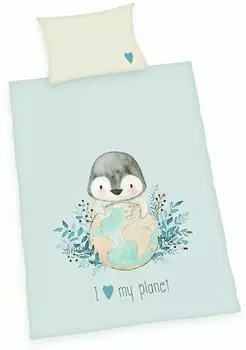 Herding Wende-Bettw&auml;sche &bdquo;I Love My Planet" Pinguin Renforc&eacute; 100x135cm / 40x60cm