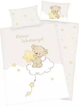 Herding Kleiner Schutzengel Flanell-Bettw&auml;sche-Set 100x135cm, beige/wei&szlig; (2685232063412)