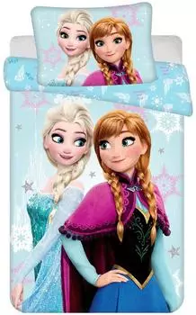 Jerry Fabrics Frozen Kinder-Wendebettwäsche Anna & Elsa, Baumwolle, 100x135cm + 40x60cm (FRO-LightBlue)
