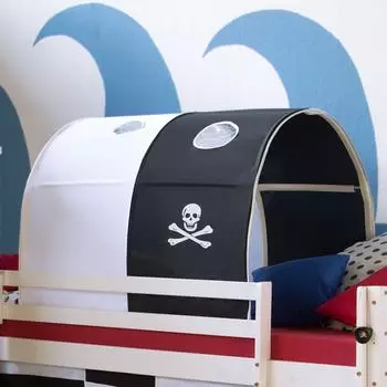 Homestyle4u Betttunnel Kinder Pirat schwarz-weiß (1439)