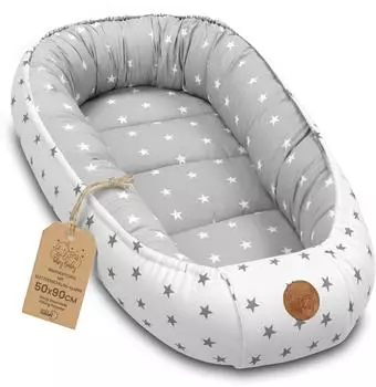 Totsy Baby Babynest 90x50cm, tragbar, Sternchen grau-wei&szlig; (Bu-Cl-153)