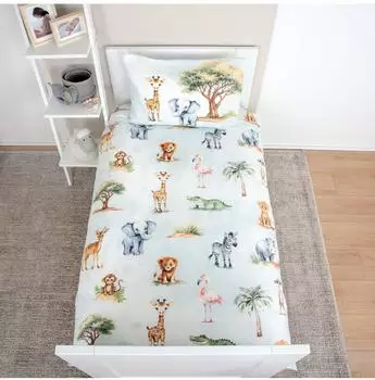 Herding Safari Kinder-Wendebettwäsche Renforcé, grün, 100x135cm (40x60cm)