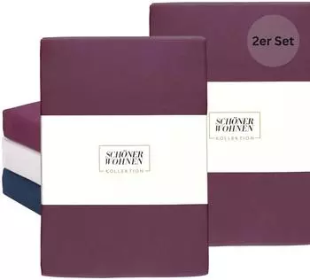 Sch&ouml;ner Wohnen Basic Kinderspannbettlaken 2er-Set 60x120cm, beere (77000-073-60-120-1)