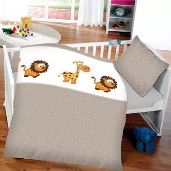 Bestlivings Kinder-Bettw&auml;sche-Set L&ouml;we & Giraffe, beige, 100x135/40x60cm (KB-04837)