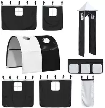 vidaXL Vorhang-Set für Hochbett mit Tunnel und Turm, schwarz/weiß (835919)