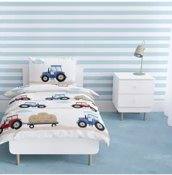 MTOnlinehandel TRAUMHELDEN Traktor Baby-Bettwäsche Flanell 100x135 + 40x60 cm
