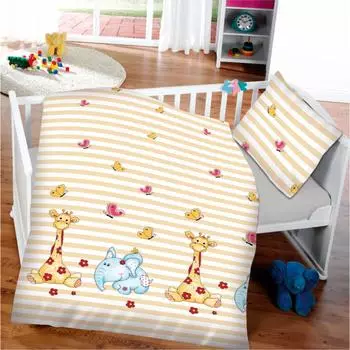 Bestlivings Kinder-Bettwäsche-Set Elefant & Giraffe, 100x135/40x60cm, Baumwolle (KB-04837)