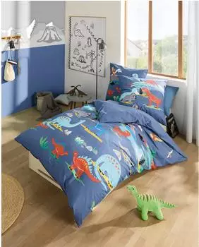 Kaeppel Dinosaurus Kinder-Bettw&auml;sche Renforc&eacute;, blau, 100x135cm (42697259-0)