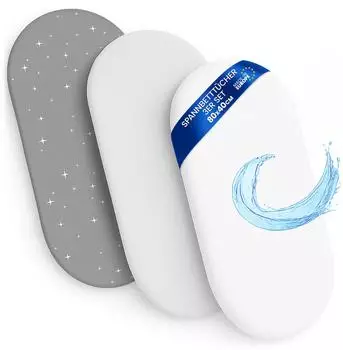 Totsy Baby Spannbettlaken-Set für Kinderwagen 40x80cm, 2 Laken + 1 wasserdichte Matratzenauflage