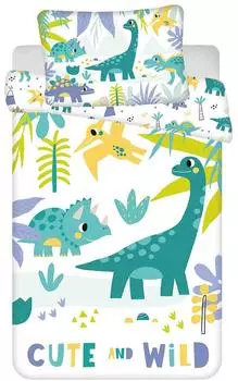 Jerry Fabrics Kinderbettw&auml;sche Dinosaurier 100x135cm, 100% Baumwolle (23BS327)